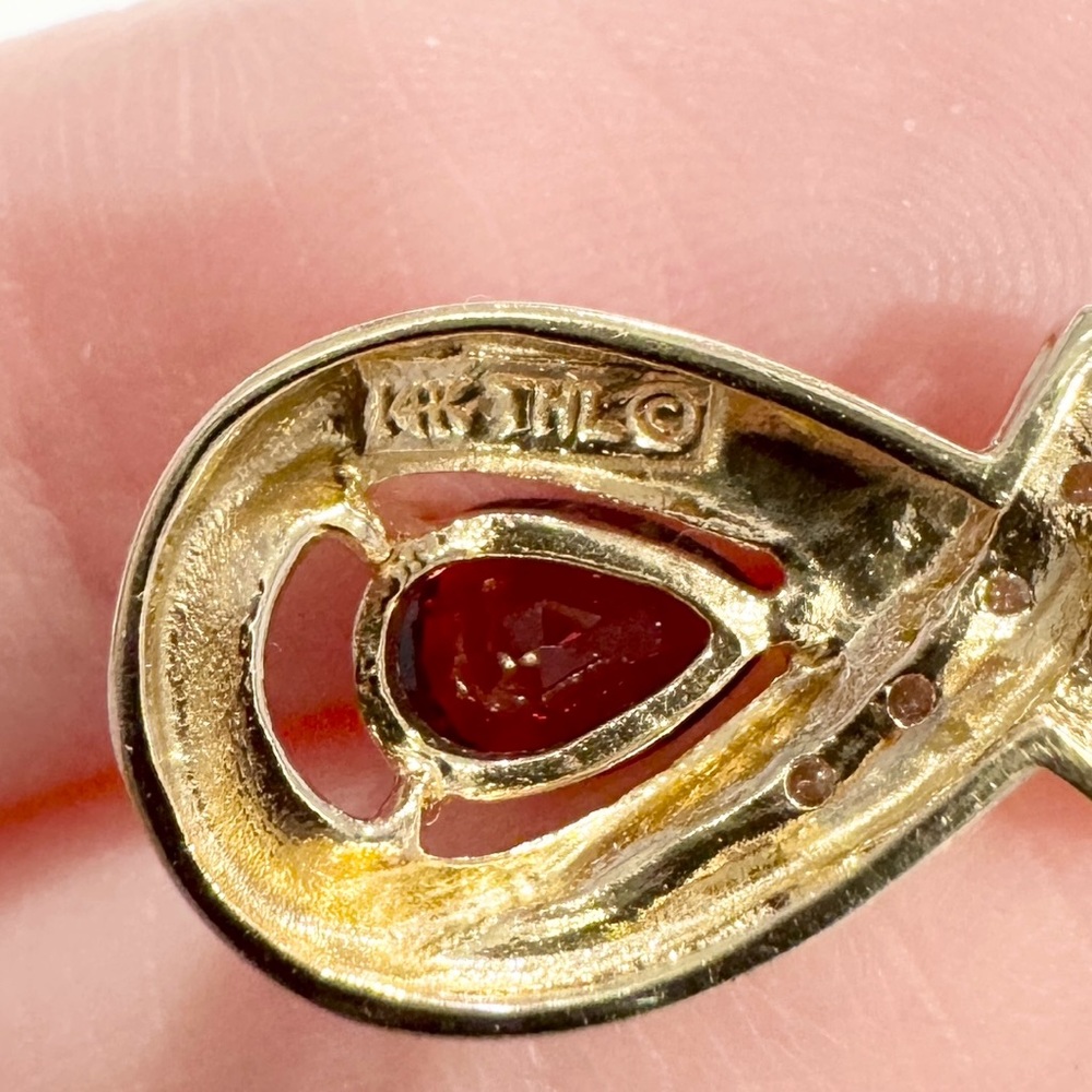 14K Garnet Diamond 0.75 Carat regal red teardrop white yellow gold pendant - Picture 11 of 12